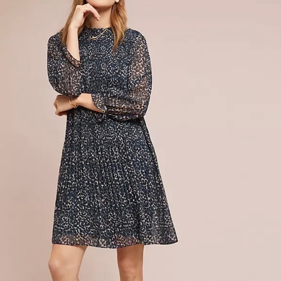 Seen Worn Kept Dresses & Skirts - Anthropologie Seen Worn Kept Rian Leopard Pleated Swing Dress Navy Grey US 8